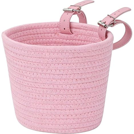 Panier de vélo tressé rose – Panier de vélo en coton durable universel avec sangles de fixation en cuir renforcé