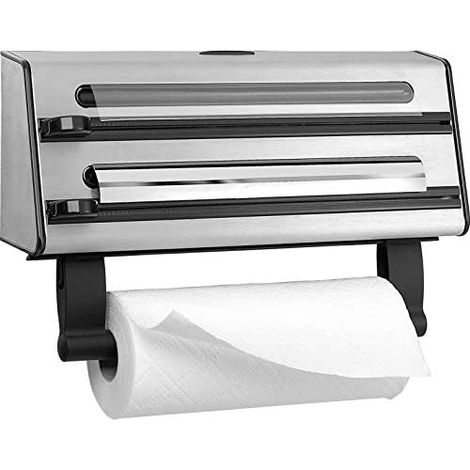 Emsa Contura Portarollos de cocina triple, corta papel de alumino, envoltura de plástico, papel de sandwich, corte en dos dimensiones, fácil de manipular, 40.89 x 27.94 x 10.92 cm (1/5)