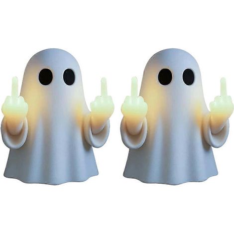 Leuchtende LED-Nachtlampe in Form von Mittelfingergeistern, niedliche und lustige Halloween-Statue-Lampe mit warmem Licht, Wandleuchte, einzigartiges Geschenk (2 Stück)