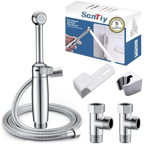 Tout métal Kit de douchette bidet - Pour toilettes, salle bain, Avec pression et support réglables -chromé Robinetterie pour WC, hygiène personnelle nettoyage des couches Chrome 7.2" (1/5)