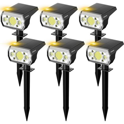 Spot Solaire Extérieur, Lampe Solaire Exterieur Jardin 64 LED, Spot Solaire Extérieur Puissant Étanche IP67 avec 3 Modes Eclairage, Lumière 6500K Froide pour Jardin, Cour, Chemin, 6 Pack