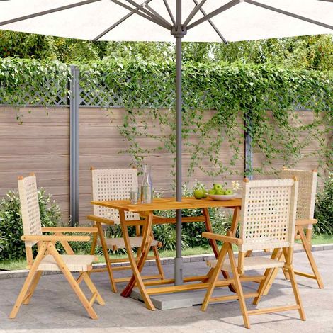 vidaXL Sillas plegables reclinables, 4 unidades, color beige, poliratán y madera maciza. (1/5)