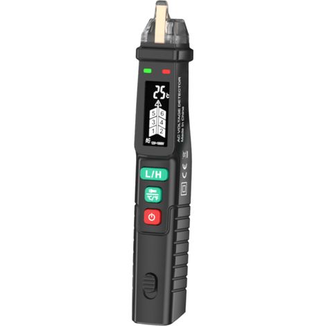 Non-contact AC Voltage Tester FY18D, Dual Range 12V-1000V/48V-1000V, Live/Neutral Wire Detection, Ambient Temperature Measurement, with LCD Display (1/5)