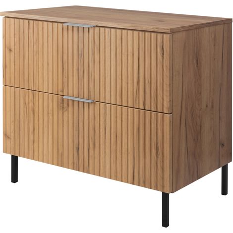 Ensemble de salle de bain : meuble avec tiroirs et meuble avec portes 57×46×120 cm, couleur : noir / blanc, poignée dorée (1/4)