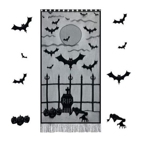 Rideaux Halloween Dentelle Noir Squelette Chauve-souris (1/4)