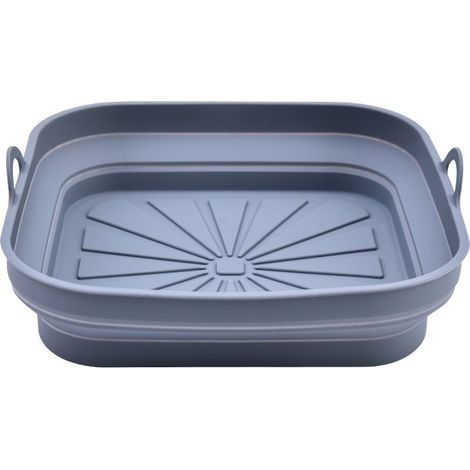 Silikon-Luftfritteusen-Korbform, 3-teilig, wiederverwendbare Luftfritteusen-Korbform, faltbare quadratische Luftfritteusen-Einlage für Luftfritteuse, Mikrowelle, Ofen (grau) (1/5)