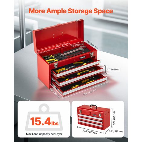 Boîte à Outils Métal, 520 mm, Caisse à Outils Acier Portable avec 3 Tiroirs Coulissants Roulement à Billes, Petit Coffre Outillage… (1/5)