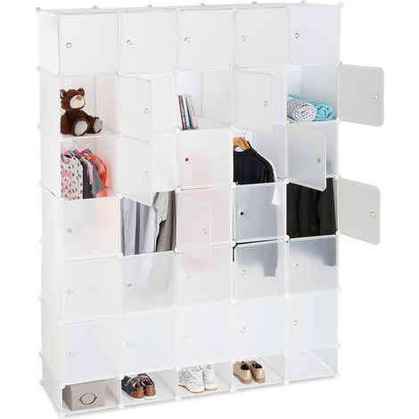 Relaxdays Penderie armoire cubes étagère rangement 25 casiers plastique modulable DIY bibliothèque Hxl 234x180 cm, blanc