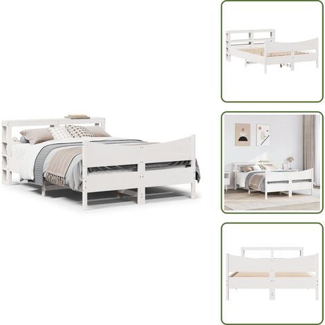 Cadre de lit avec tête de lit blanc 150x200 cm bois pin massif - Cadre De Lit - Cadres De Lit - Sommier - Meuble De Chambre À Coucher