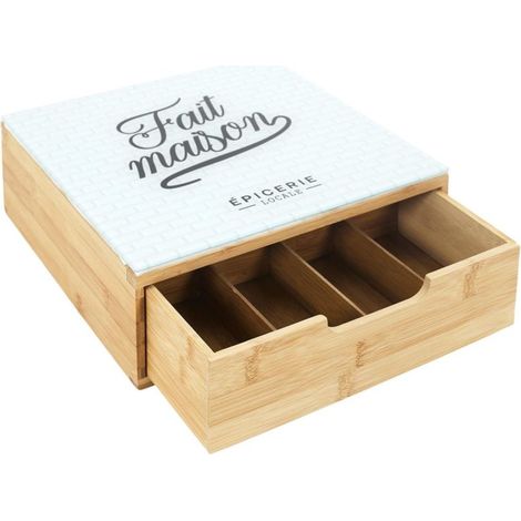 Tiroir Range Capsules de Café Universel - Boite Bois et Verre 30 x 30 cm x H 10 cm - Plateau verre - Livraison gratuite (1/5)