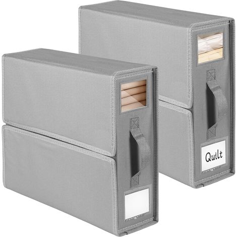 Set mit 2 faltbaren Bettlaken-Organizern  Aufbewahrungsbox für Bettwäsche mit transparentem Fach für Bettbezüge, Kissenbezüge und Decken, grau (1/5)