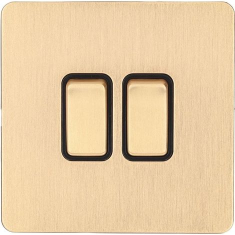 Interrupteur de panneau moderne, 2 gangs, Base PC, plaque dorée en acier inoxydable pour appareils ménagers, AC250V (1/5)