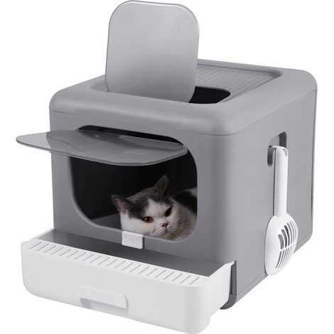 BingoPaw Caja de Arena para Gatos Arenero Cerrado Plegable con Cajón con Pala y Filtro 40x44x39cm (1/5)