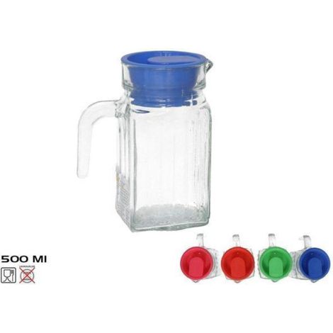 0,5 lts. jarra 500 ml cristal rectangular mod luisa para frigo con tapa colores
