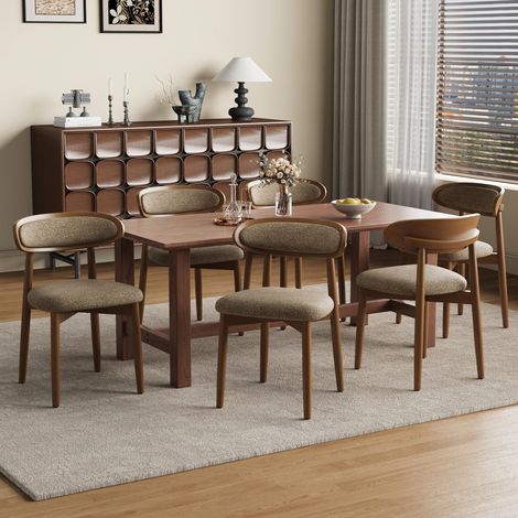 Lot de 6 chaises de Salle à Manger en Bois, Chaise de Salle à Manger Moderne rembourrée en Tissu, chaises latérales pour Cuisine, Chaise de dîner de Style Fermier avec Dossier, Camel (1/5)