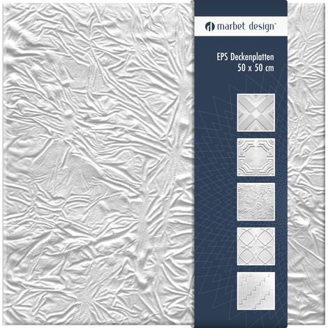 Marbet Design piastrelle per soffitto in polistirolo EPS bianco 50x50cm confezione economica: 10 m² / 40 pannelli, Skora