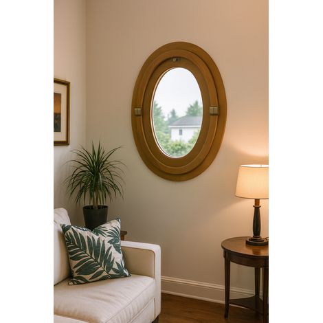 Ojo de buey de 1 hoja H.90 x L.60 cm Madera exÃ³tica