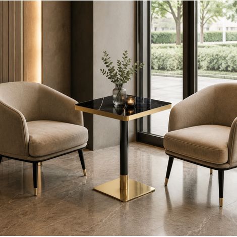 Quadratischer Esstisch 60x60 cm Marmoroptik Schwarz mit Metallgestell MODENUIT (1/5)