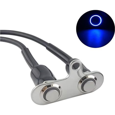 Lot de 2 Interrupteurs Universels à Verrouillage en Acier Inoxydable avec LED Bleue pour Moto 5A/12V, Marche/ARRÊT, Fixation Réglable sur Guidon, Boutons de Commutation Êtanches (1/5)
