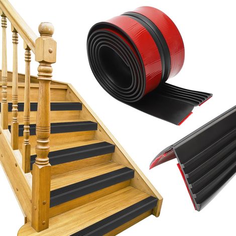 Profilé de nez de marche autocollant - Protection des bords d'escalier - Antidérapant - Flexible en silicone - Pour l'extérieur et l'intérieur (noir, 3 m) (1/5)