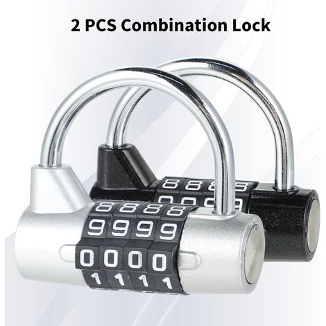 (Argent Et Noir)Cadenas Code 4 Chiffres 2 Pièces Cadenas À Combinaison Petit Cadenas Pour Casier/Valise De Voyage/Valise Avion/Etui/Boîte À Outils