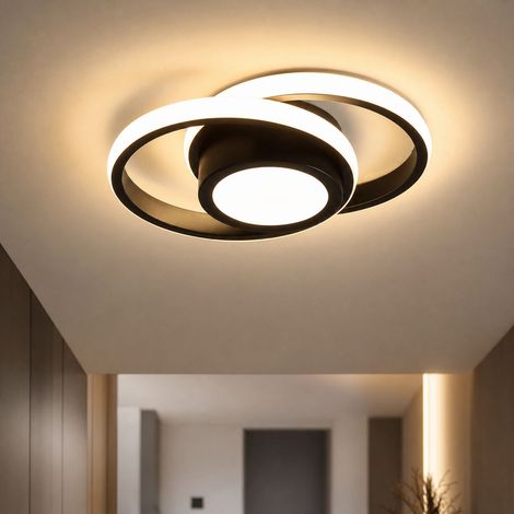Plafoniera a LED tricolore da 32 W, design ultrasottile 27x20 cm, resistente a zanzare e umidità, corpo in acciaio laccato nero, ideale per il corridoio. (1/4)