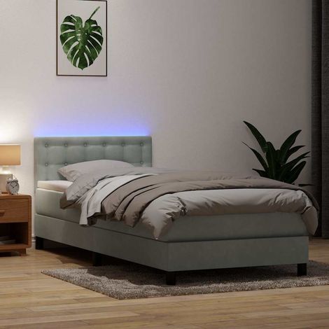 Boxspringbett mit Matratze & LED Hellgrau 90x210 cm Samt
