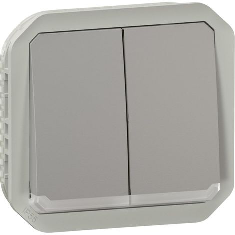 Interrupteur double pour pièces humides/double bouton-poussoir + bouton-poussoir et contact inverseur, lumineux (1/5)