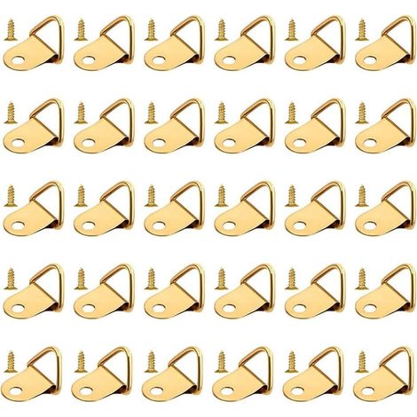 Bilderrahmenhaken, goldene Bilderrahmenhaken, Bilderaufhänger, dreieckige Bilderrahmenringe, Wandhaken, 30 Stück mit Schrauben (1/5)