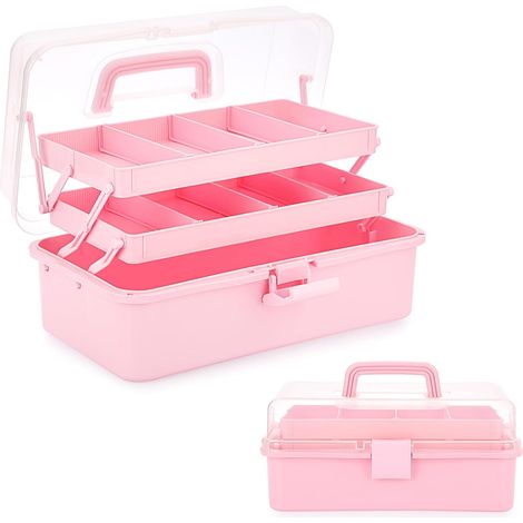 Dreilagige Aufbewahrungsbox aus Kunststoff mit verstellbaren Trennwänden – ideal zum Basteln und Aufbewahren. Tragbarer Organizer, multifunktionale Aufbewahrungsbox für Zuhause. (1/5)