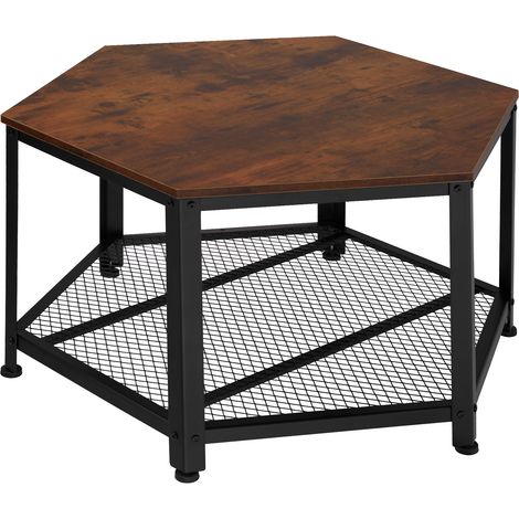 Table basse de salon hexagonal en panneau fibres bois foncé (1/5)