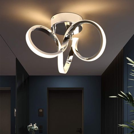 ZMH LED plafonnier moderne au design intégré Plafonnier en aluminium de couleur chrome plafonnier 19W intérieur 3000K blanc chaud pour salon chambr