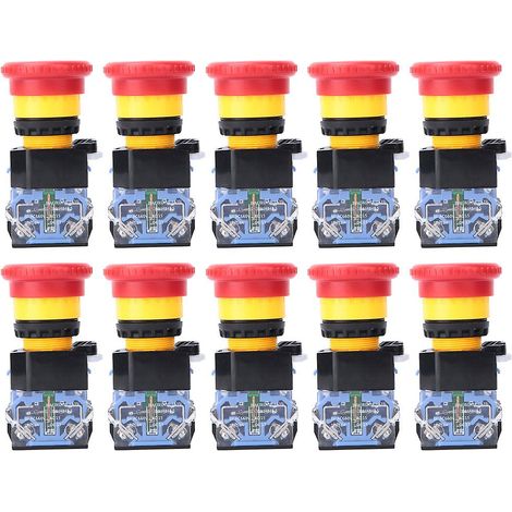 Lot de 10 interrupteurs à bouton-poussoir champignon autobloquants rouges BEM38-11M 22 mm pour usage d'urgence (1/5)