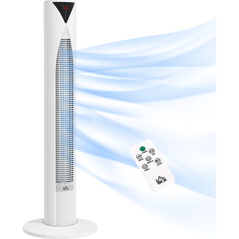 Ventilateur colonne blanc avec télécommande, minuterie 12h, mode veille et 3 vitesses de ventilation (1/5)