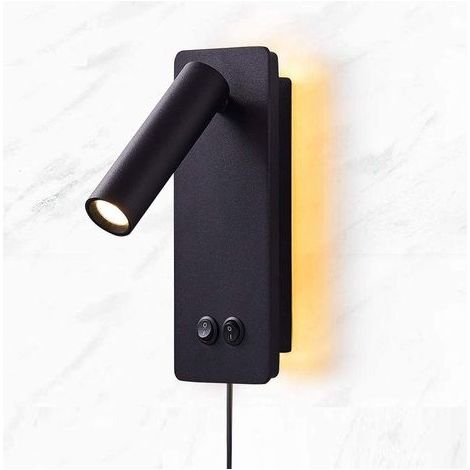 LED-Lesewandleuchte für Schlafzimmer, hintergrundbeleuchtetes Nachtlicht, warmweiße Wandleuchte 3W + 6W 3000k (schwarz) (1/5)