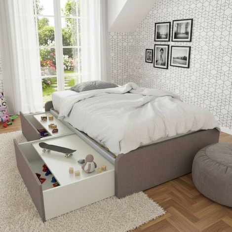 Letto 1 piazza e mezza con cassettoni, personalizzabile e facile montaggio - Grigio fumo