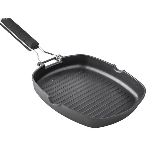 Grill en fonte d'aluminium rayé xylan manche pliable 20cm (1/2)