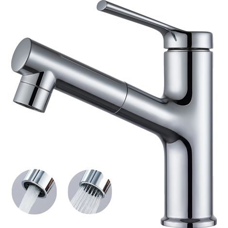 Grifo de lavabo extraíble, diseño moderno, cromado, acero inoxidable, G3/8 (1/5)