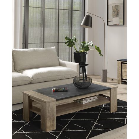 Table basse rectangulaire moderne chêne/marbré noir Casagrande (1/3)