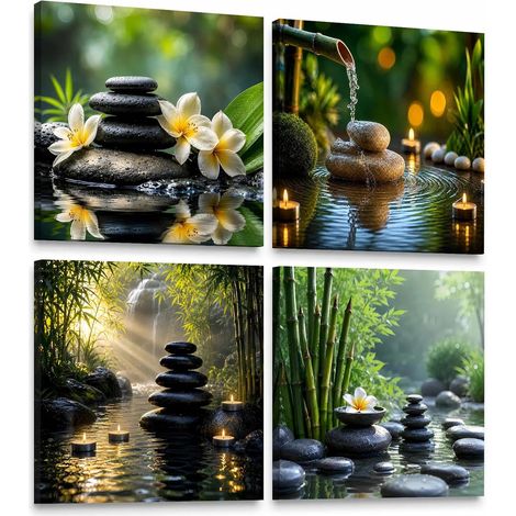 Lot de 4 images murales avec cadre en bois - 30 x 30 cm (1/5)