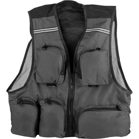 Gilet Photographie Pêche - Respirant Séchage Rapide - 10 Poches - Bandes Réfléchissantes - Taille XL - Gris (1/5)