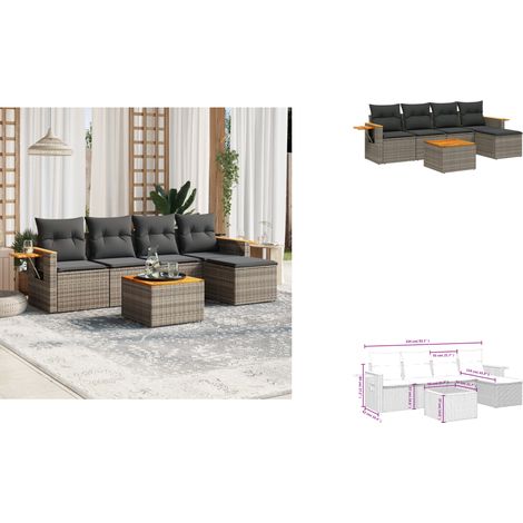 6-tlg. Garten-Sofagarnitur mit Kissen Grau Poly Rattan - Gartenmöbel Set - PE-Rattan Möbel - Outdoor Sofa - Lounge Set - Esszimmergarnitur (1/3)