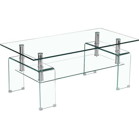 Tavolino in vetro temperato trasparente con struttura metallica 100 x 55 x 45 cm HOMVRA (1/5)