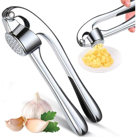 Presse-Ail,Acier Inoxydable Concasseur D'ail,Presse-Ail de Cuisine Professionnelle avec Poignée Facile à Presser,Presse-Ail à Usage intensif,Broyeur d'ail,Facile à Nettoyer et Durable,Argent
