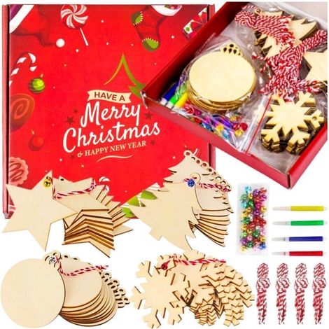 Ensemble de décorations de sapin de Noël, décorations en bois pour enfants, boules (1/4)