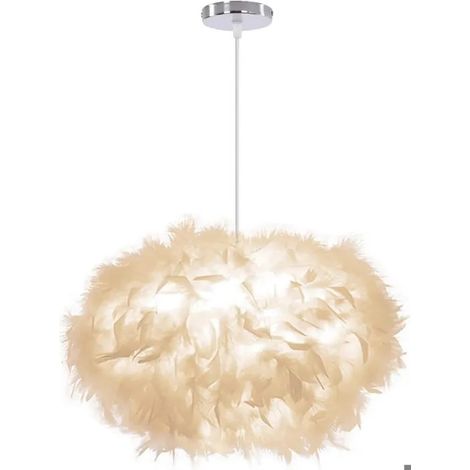 Moderne Lustre Suspension Luminaire en Plume 45cm,Blanc (1/5)