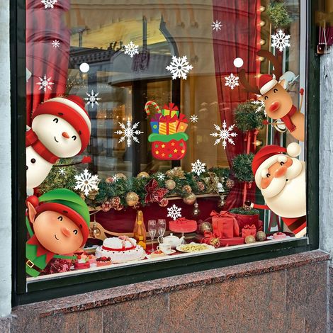Autocollant Fenêtre Noël - Motif Flocon de Neige Père Noël Renne - PVC Double Face - Pour Vitre Surface Lisse - 5 Feuilles (1/5)