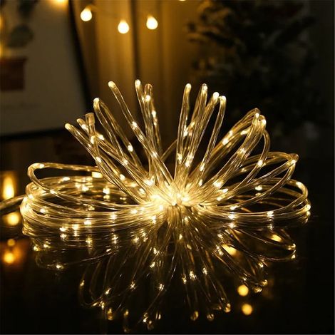 Guirlande Lumineuse - 12 M - 100 Ampoules LED - Boîtier Pile Multifonction - Étanche IP65 - Pour Intérieur Jardin Fenêtre - 1 Pièce (1/2)