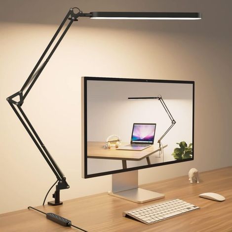 SKYLEO LED-Schreibtischlampe – Architektenleuchte 1300 lm – 5 Farbmodi x 11 Helligkeitsstufen – Verstellbarer Schwenkarm – Timer- und Speicherfunktion – 12-W-Schreibtischlampe – Schwarz (1/4)