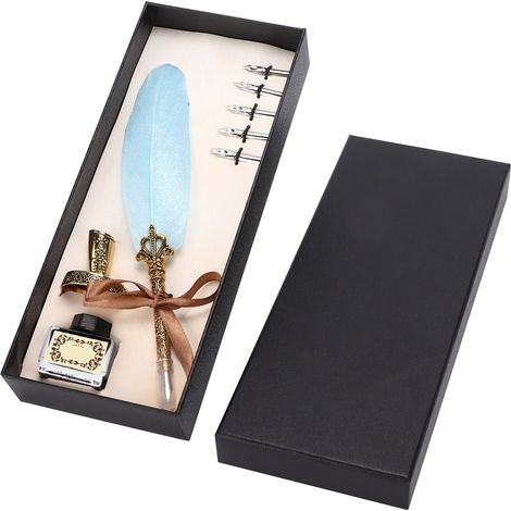 Lot de plumes vintage bleu ciel, stylos en métal sculpté pour écriture, cadeau d'affaires et décoration de table (1/5)